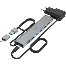 Hama 7 Port USB-Hub (USB-A, USB-C, 7 Ports), Dockingstation + USB Hub, Grau