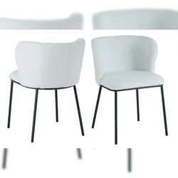 SalesFever Stuhl mit abgerundeter Rückenlehne | praktisches 2er Set | Stoffbezug in Bouclé Optik | Metallgestell | B54,5xT59xH76cm |weiß–schwarz