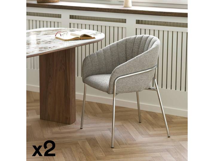 Fauteuil de table en tissu, pieds chromés (lot de 2) BERLIN - Gris clair