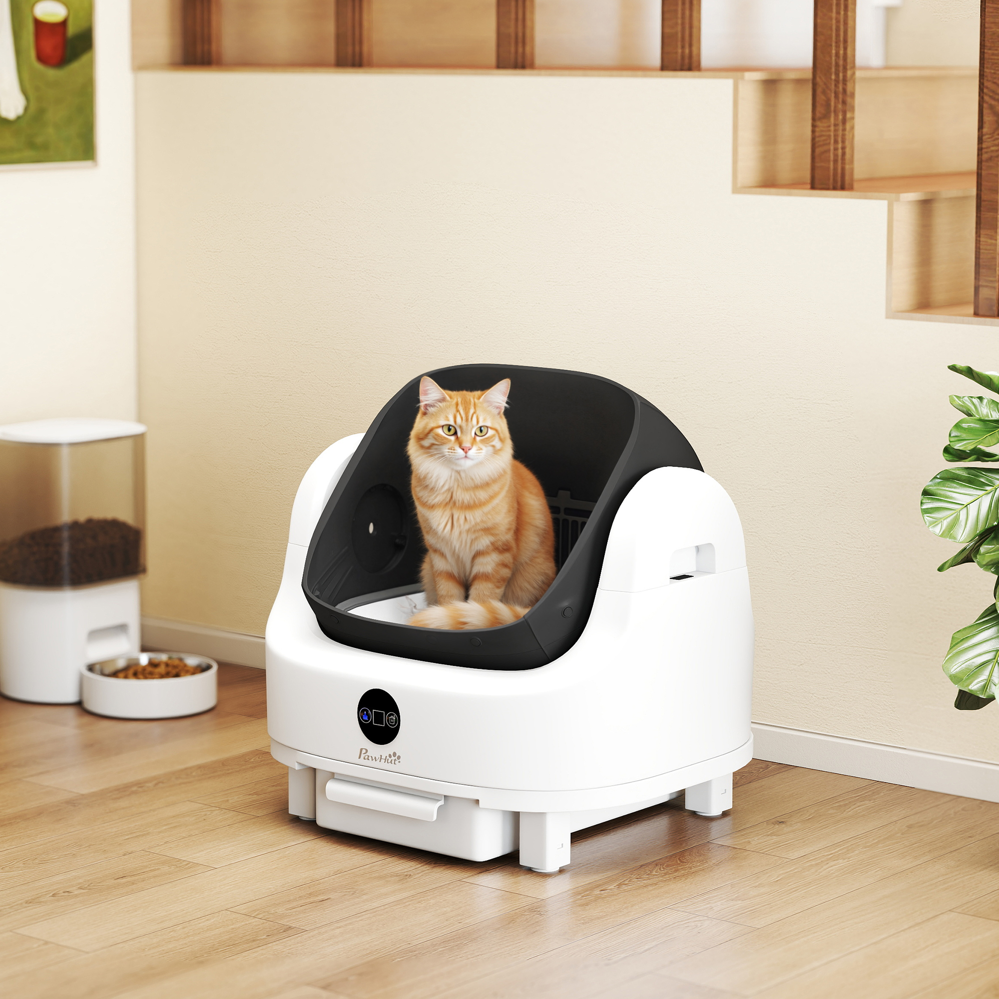 Pawhut Lettiera per Gatti Autopulente con Design Aperto, Sensori di Sicurezza e Deodorante, Bianco   Aosom Italy