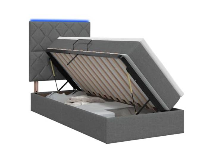 KTHLBRH Bett mit Stauraum und Matratze dunkelgrau 90 x 190 cm Holztechnik, Gashebung, verstellbares Kopfteil, USB-LED-Streifen, waschbare Abdeckungen, Stauraum