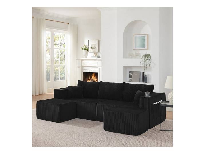 ANYSUN Ecksofa Couch L-Form, 3-Sitzer Modulares Ecksofa, Cord-Schlafsofa, komprimiertes L-Form Sofa mit beweglichen Ottomanen,Getränkehalter, Loungesofa geeignet für Wohnzimmer, Hotels und Mietwohnungen