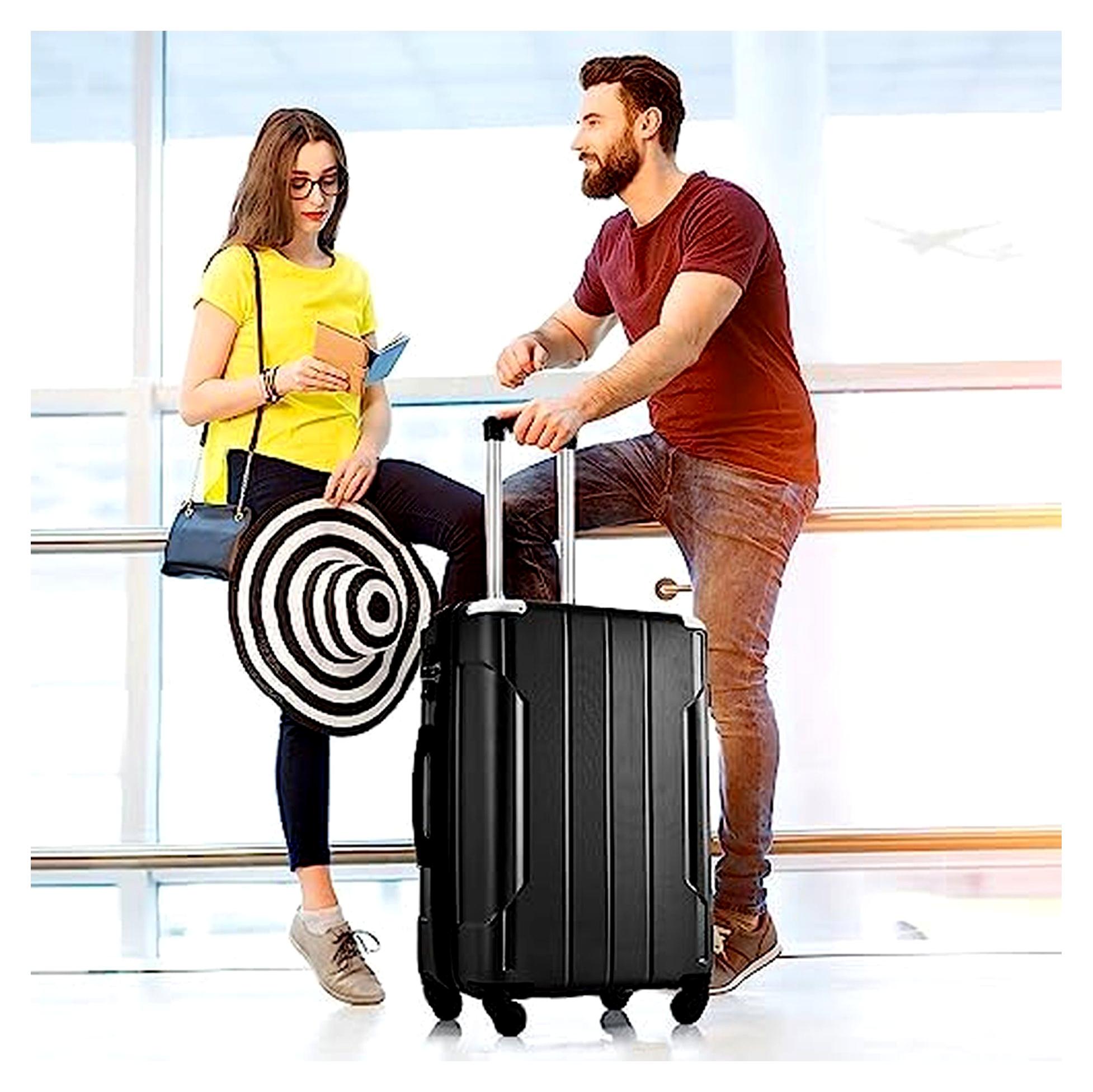 3-teiliges Reise-Set aus ABS mit Spinner-Rollen, 61 cm und 71 cm, erweiterbare Koffer, TSA-zugelassenes Schloss, 3-stufiger Teleskopgriff, Eckenschutz, schwarz