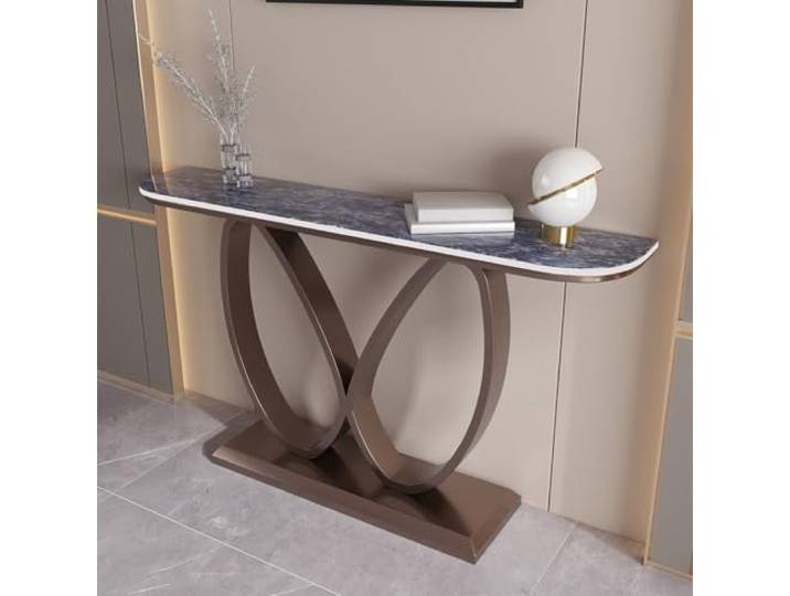 LJWFZBD Schmaler Konsolentisch, Sintersteinplatte, Metallrahmen für Eingang Sintersteinplatte, Kratzfest, Schmaler Flurtisch, Modernes Design, Stabile Konstruktion(Brown+Blue,39.4 (100cm))