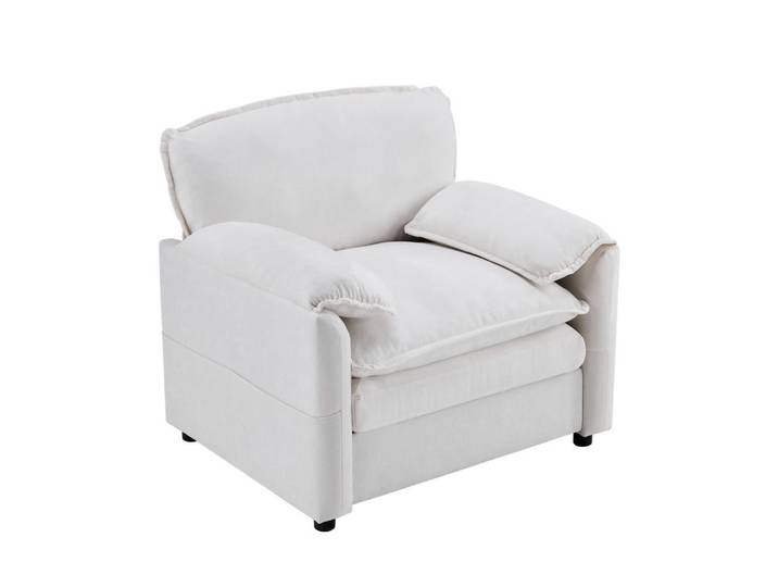 ComfortXL Sessel De-35018 mit 2 Aufbewahrungstaschen Weiß, 92x90x96 cm, Wohnzimmer, Sessel, Polstersessel
