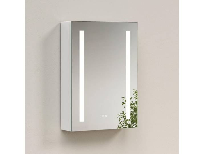 Emke Spiegelschrank mit Beleuchtung silberweiß 70/50/14,5, Weiß, Metall, Glas, Rechteckig, 50x70x14.5 cm, Badezimmer, Badezimmerspiegel, Spiegelschränke