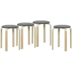 4ER Set Esszimmerhocker Stapelhocker Hocker mit Leinenoptik für Wohnzimmer Grau