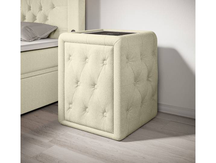 Designer Nachttisch Josy Charge in Bouclé - Beige - Luxusbetten24