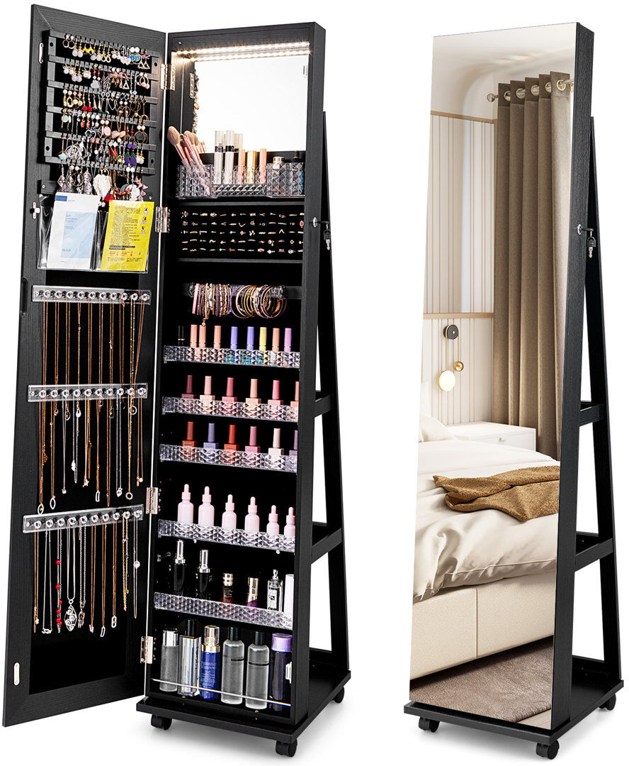 Brayden Studio Freestanding Jewelry Armoire Black 164cm H X 40cm W X 38cm D