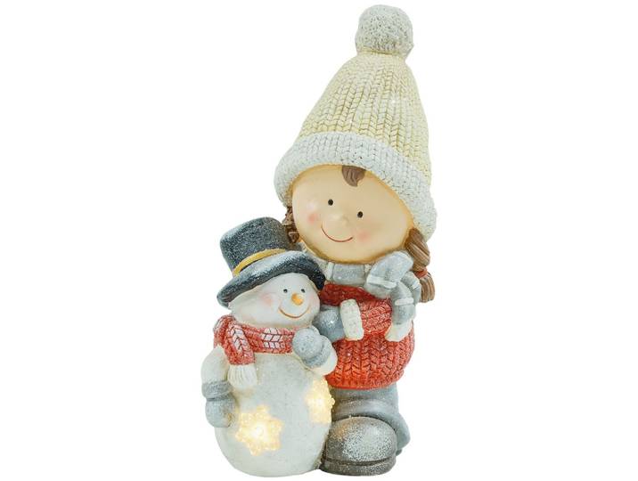 WEIHNACHTSDEKO Figur 45,5 cm Wichtel mit Schneemann LED-Licht In- und Outdoor