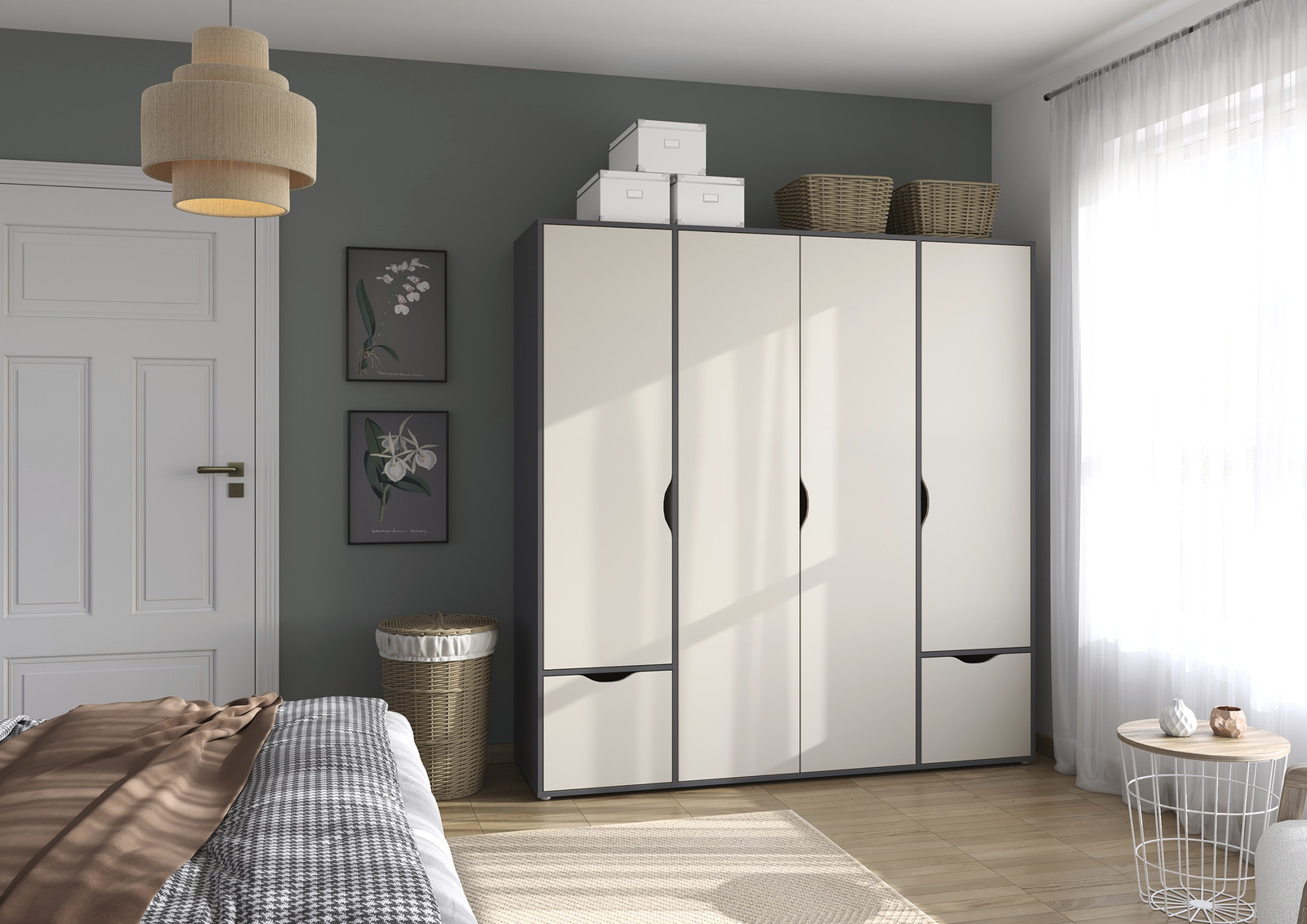 home24 Draaideurkast Basic, beige/grijs, Hoogte: 187 cm