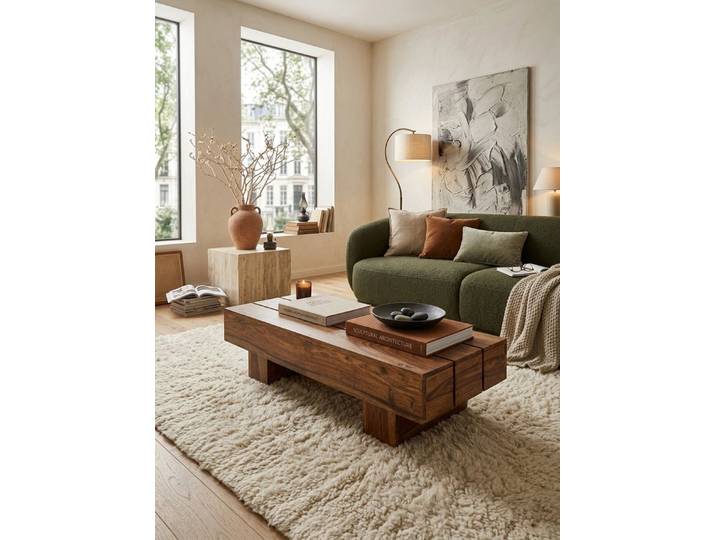 KADIMA DESIGN Couchtisch Couchtisch Massiv-Holz 120cm breit Design Wohnzimmer-Tisch, dunkel-braun Landhaus-Stil Beistelltisch