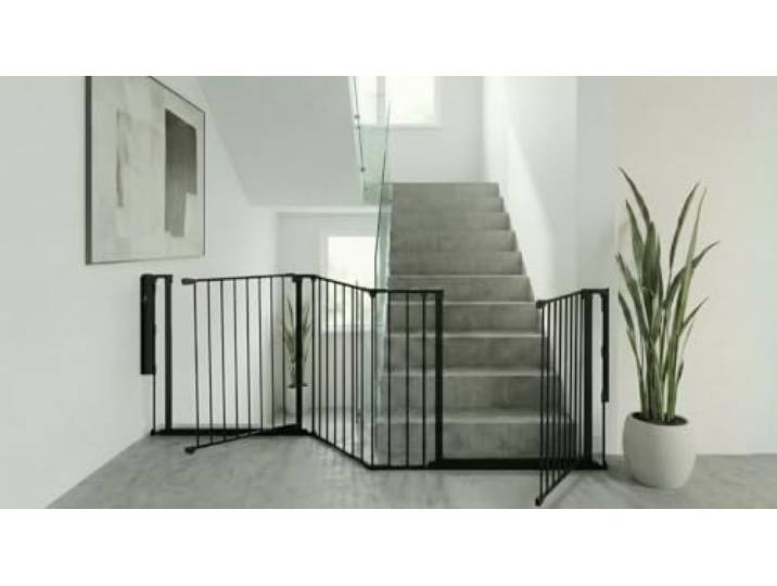 Safetots Zwei-Tür-Treppenschutzgitter Set, Schwarz, 259cm Gesamtlänge, Schraubmontage, 70cm Höhe