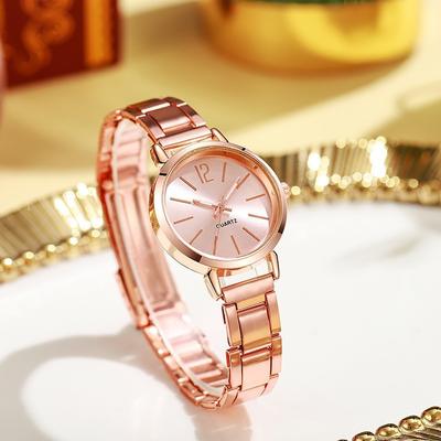 Inspire Daily Merch Stainless Steel Fashion Quartz Watch For Women Luxury Watch With Simple Circular Dial rose Gold