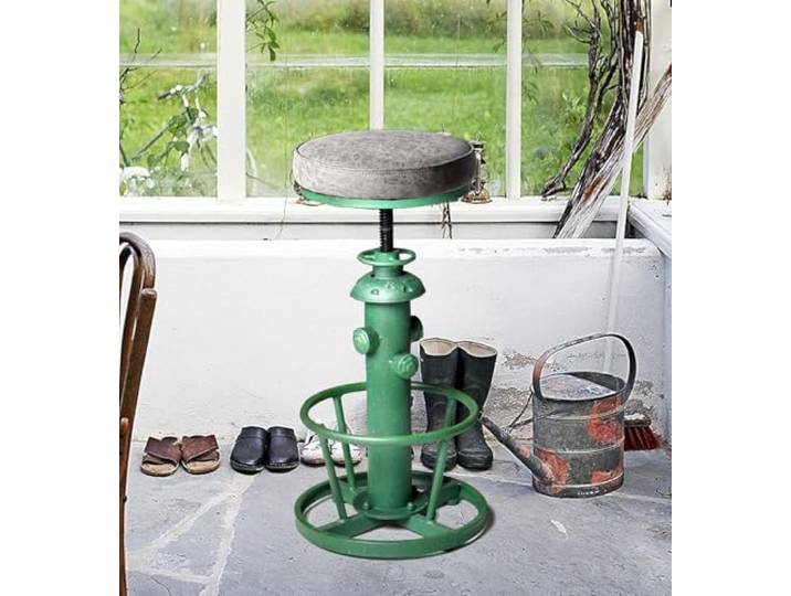 Topower Barhocker, antiker industrieller runder Boden, verstellbare Höhe, Vintage-Stil, stilvolles Feuerhydrant-Design, Kneipe, Küche, Barhocker, Antik-Grün, PU-Leder-Oberseite