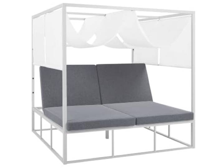Beliani Modernes Sonnenbett aus Aluminium Doppelte Auflagen Baldachin weiß/grau Pallanza