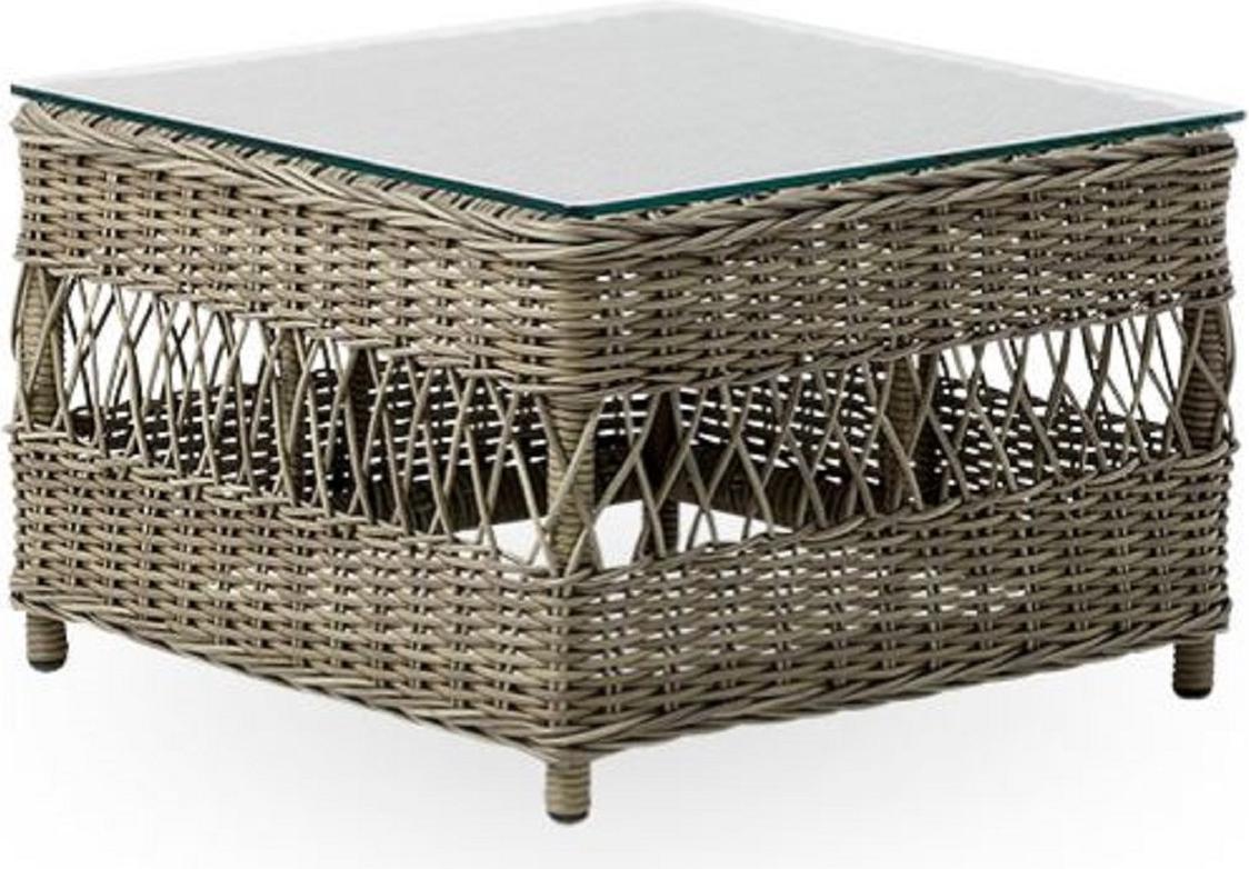 Casa Padrino Luxus Gartentisch Antik Grau 60 x 60 x H. 42 cm - Wetterbeständiger Garten & Terrassen Beistelltisch mit Glasplatte - Moderne Garten & Terrassen Möbel - Luxus Kollektion