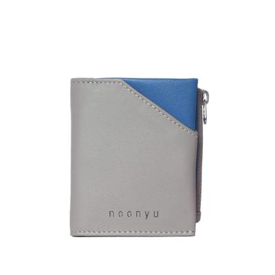 Mini Geldbörse MARGELISCH "noonyu slim boy", Damen, grau (grau, blau), Rindsleder, Kleinlederwaren, LGW zertifiziertes Leder