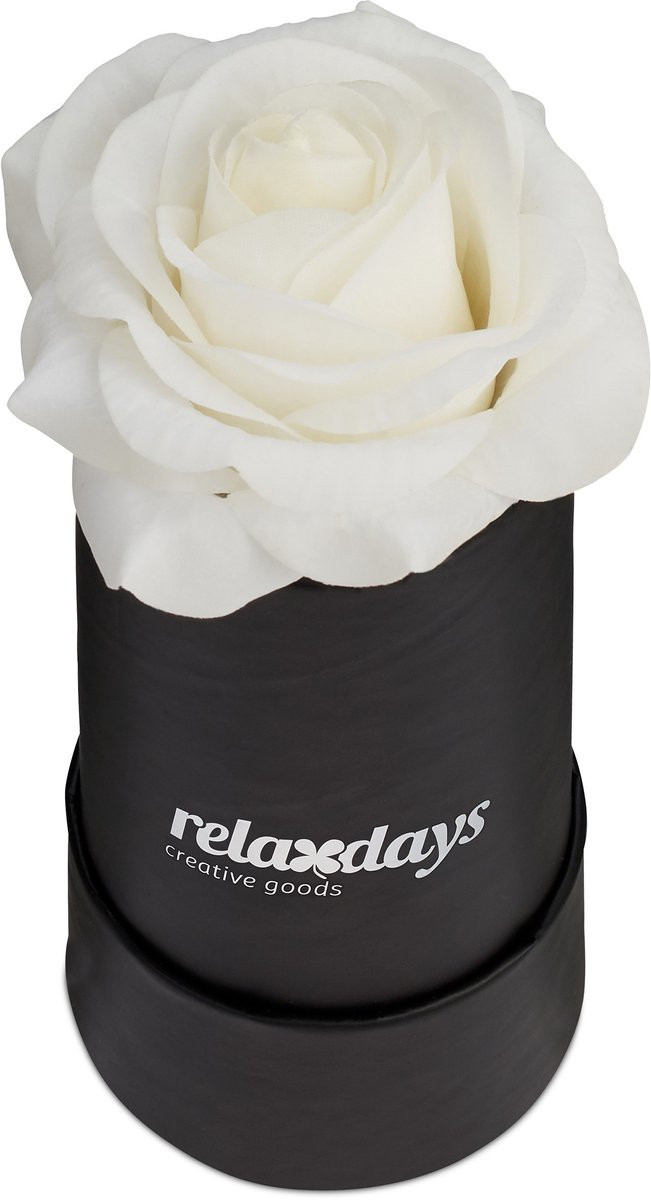 Relaxdays bloemenbox met witte roos en kunstbloemen - zwart