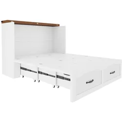 MODFU Klappbett Holz und Metall Weiß 140x200 cm, ausziehbar, mit EU-Steckdose und leisen Rollen
