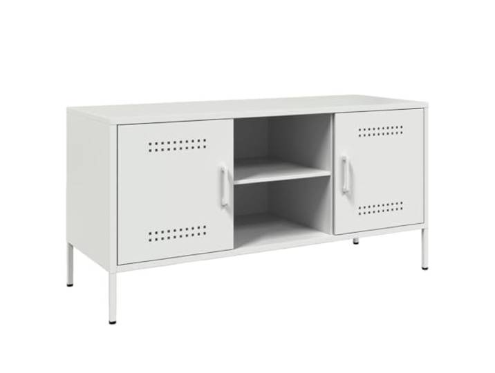 Kaorsrow TV-Schrank Weiß 100,5x39x50,5 cm Stahl Lowboard Industrie-Stil Robuster TV-Ständer aus Stahl im Industrie-Stil mit viel Stauraum für Wohnzimmer und Schlafzimmer. Pflegeleicht und stabil.