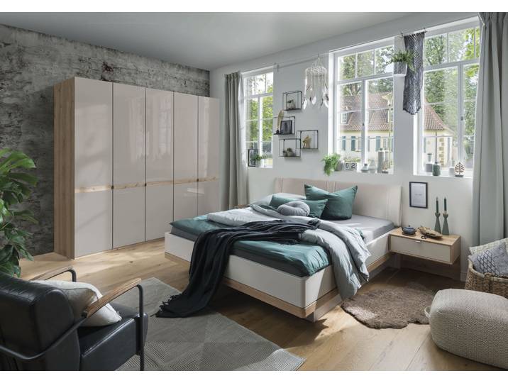Futonbett WIEMANN Barcelona , braun (champagner, bianco, eiche, nachbildung), B:169cm L:215cm, Betten, Futonbett, schwebendes Fussteil mit seitlicher Verblendung