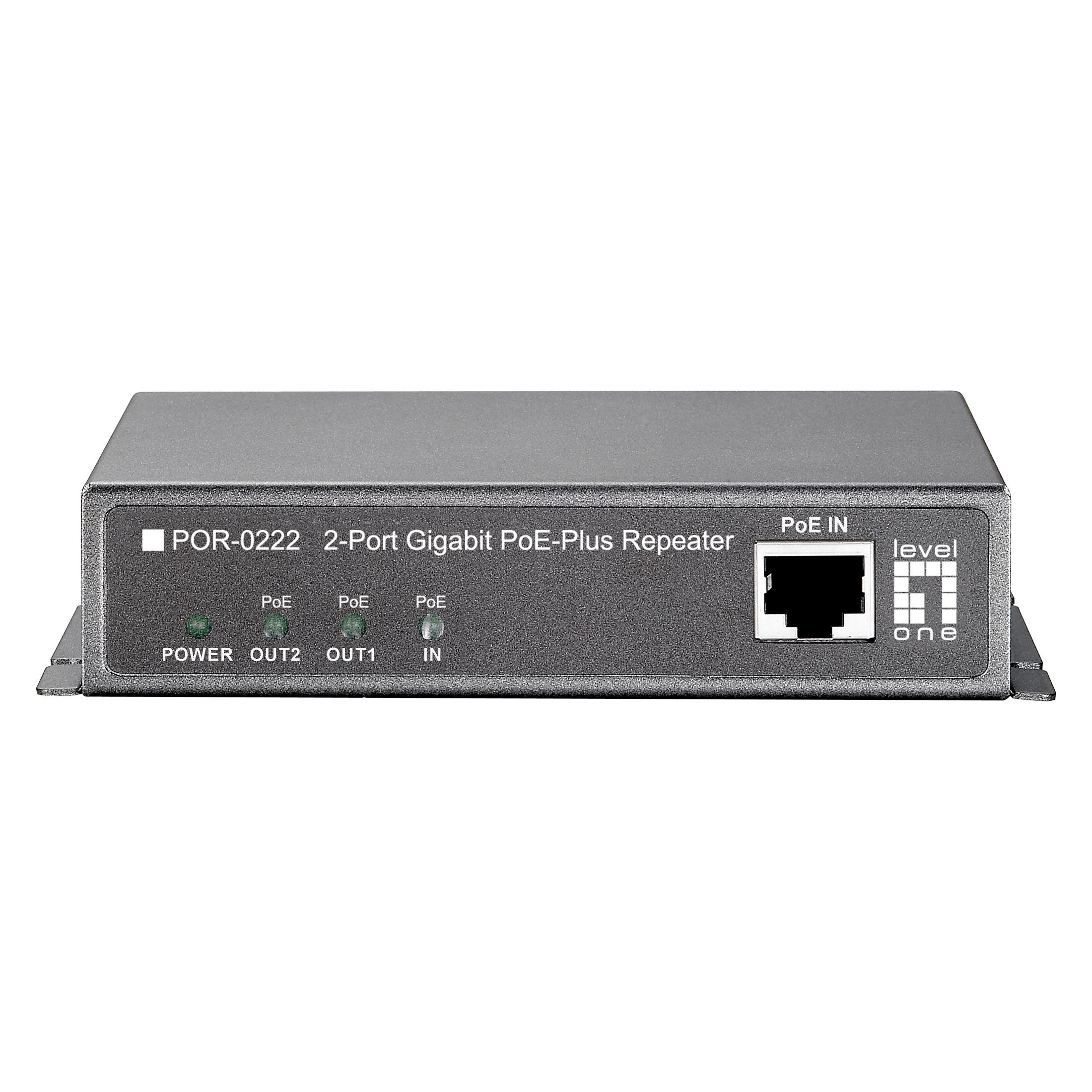 LevelOne POR-0222 2-Port Gigabit PoE-Plus Repeater (3 Ports) (552050)