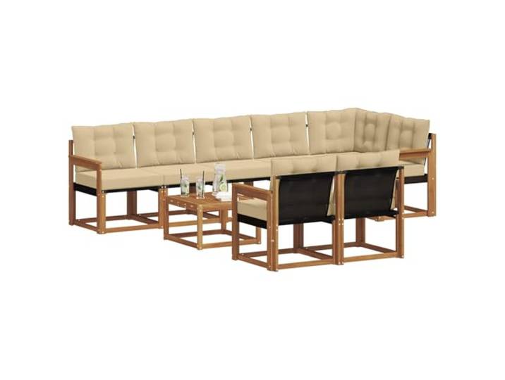 KTHLBRH Sofa-Set für den Außenbereich mit Kissen, 9 Stück, Natur und Beige Natürliches Gartenmöbel-Set, modulares Sofa, Terrassenstuhl-Set, wetterfest