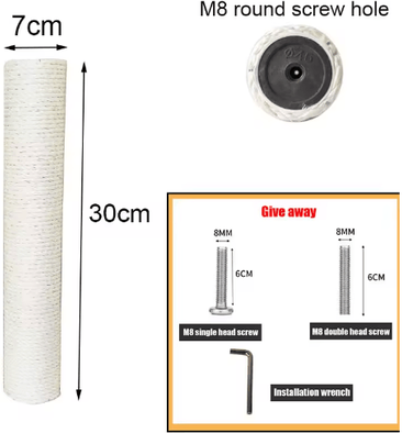 Inspire Picks DIY PVC Cat Scratching Post Replacement With Natural Sisal Rope 30x7cm