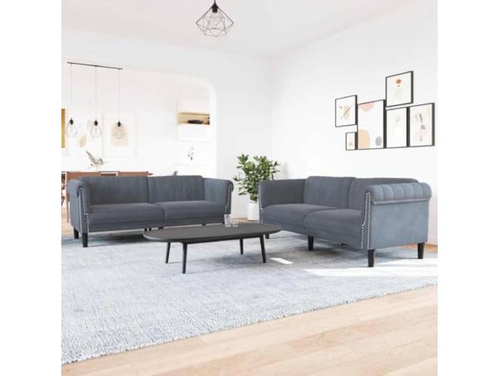 HEFZGDB 2-TLG. Sofagarnitur Dunkelgrau Samt, Weiches Samtstoff Sofaset, Bequeme Polsterung für Entspannung, Modernes Design Wohnzimmergarnitur, Stabile Stützbeine, Maximale
