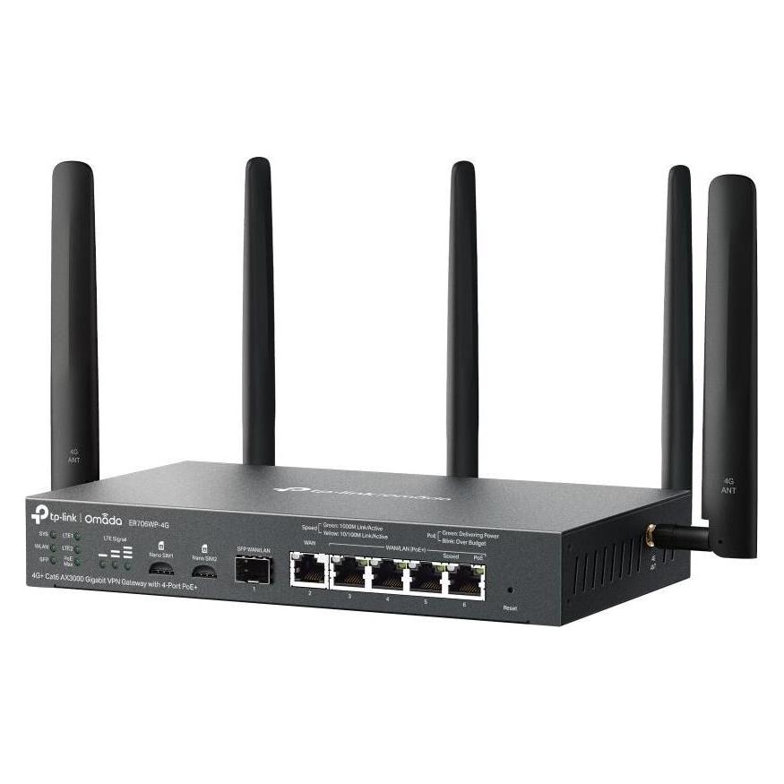 TP-Link Omada 4G+ Cat6 AX3000 Gigabit VPN Gateway mit 4-Port PoE+ (ER706WP-4G)