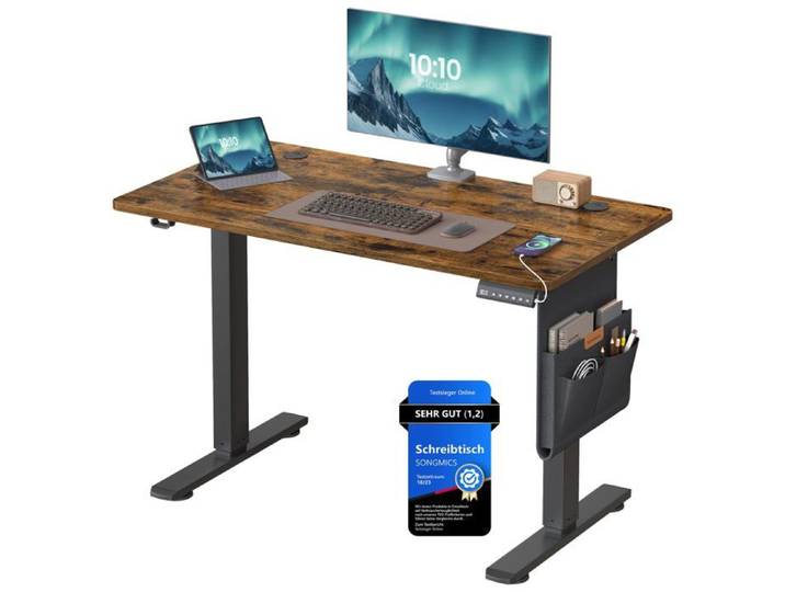 Bureau Électrique Réglable en Hauteur 100 x 60 cm Table Assis-Debout Fonction Mémoire 4 Marron Rustique 100 x 60 100 x 60 BUREAU