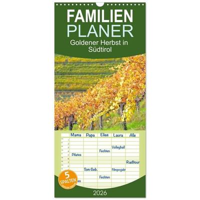 Familienplaner 2026 - Goldener Herbst in Südtirol mit 5 Spalten (Wandkalender, 21 x 45 cm) CALVENDO