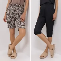 JERYMOOD HOMEWEAR 2 Hosen Capri und Bermuda Mikrofaser-Jersey 1x uni, 1x bedruckt
