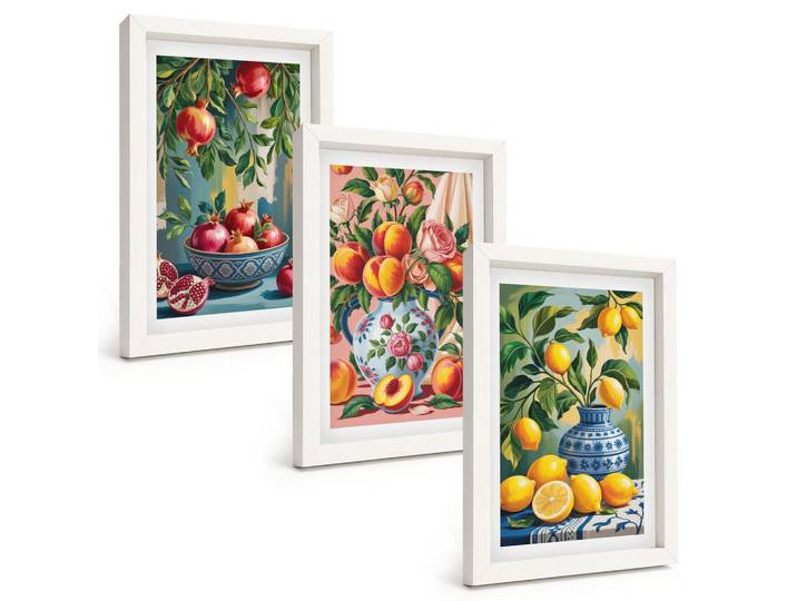 Tulup Bilder SET 3er Set - 20x30 cm Weißer Rahmen - Fruchtzusammensetzung von Granatäpfeln, Kunststoff, Rechteckig, 20x30 cm, einfache und schnelle Anbringung, Bilder & Rahmen, Bilder