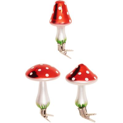 Christbaumschmuck KREBS GLAS LAUSCHA "Waldpilze Morlin", rot, B:7cm H:12cm T:7cm Ø:12cm, Glas, Weihnachtsbaumschmuck, Glas, 6 Stück