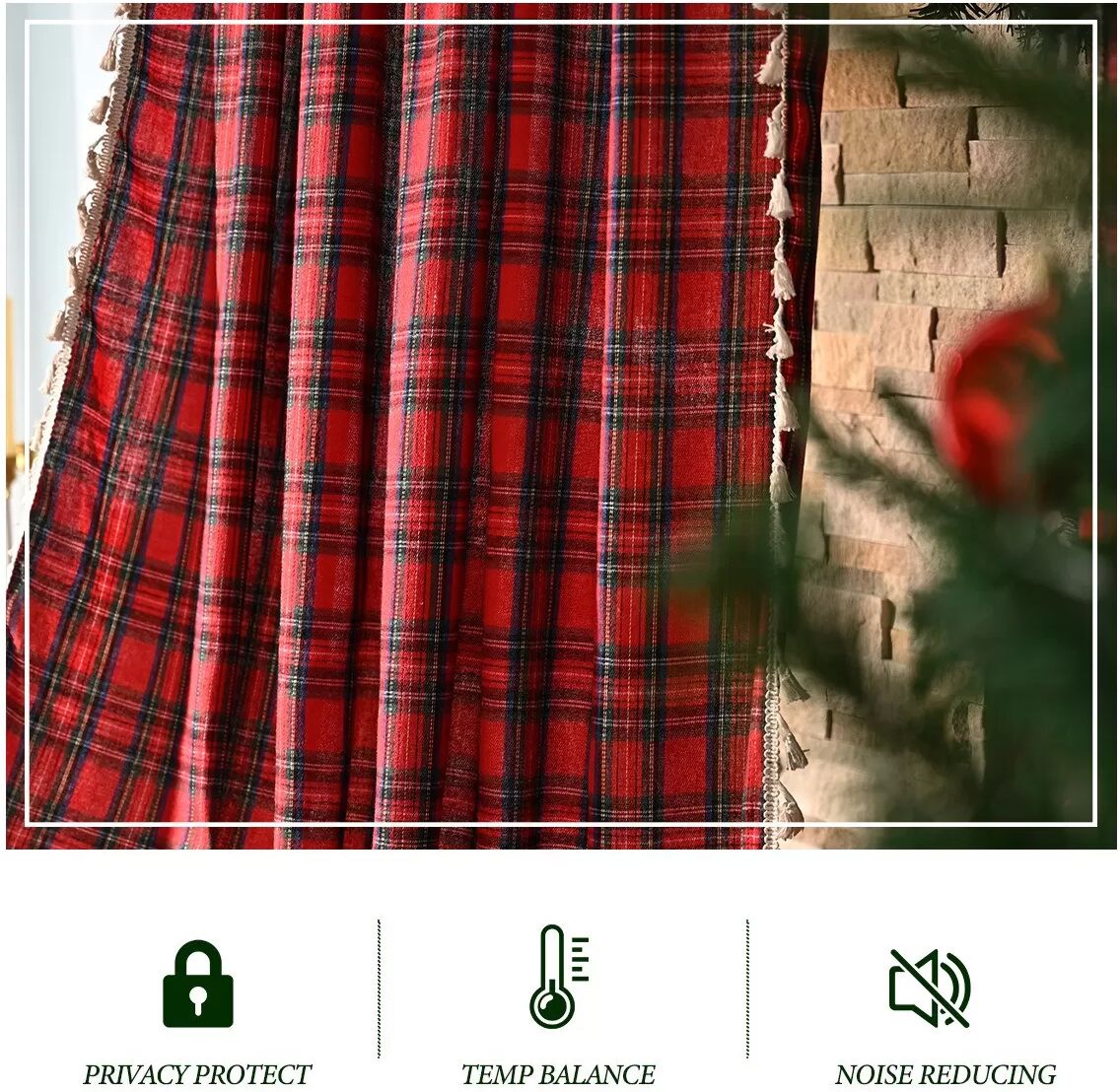 INF Weihnachtliche Amerikanische Quasten-Gardine mit Stangentasche - Einzelpanel M