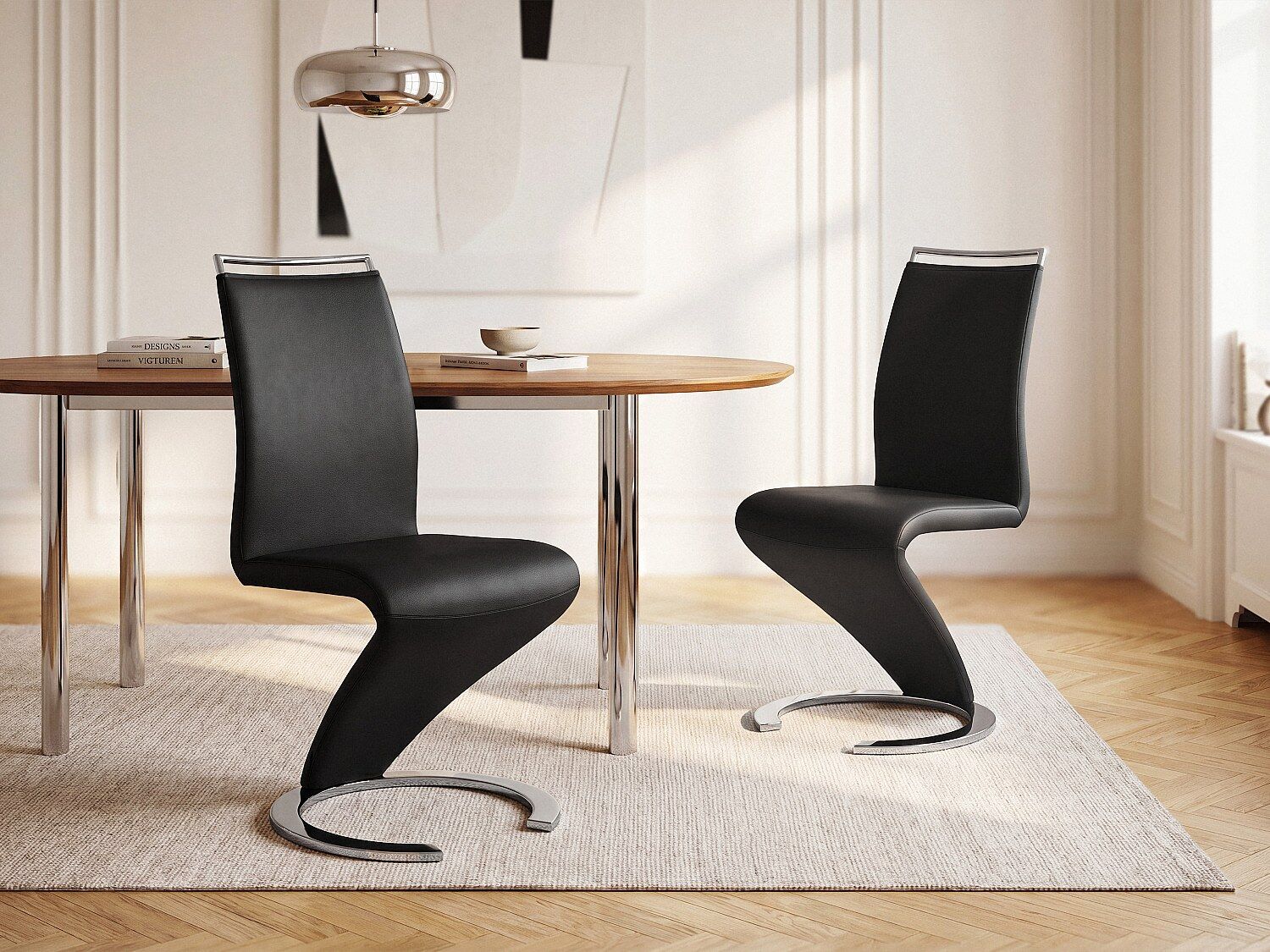 Unique Conjunto de 6 sillas TWIZY - Pile sintética negro