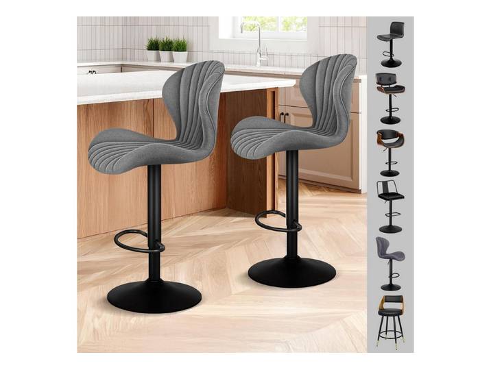 LuxusKollektion Barhocker Barhocker 2er höhenverstellbar Stella Grau Leinen Stella Serie