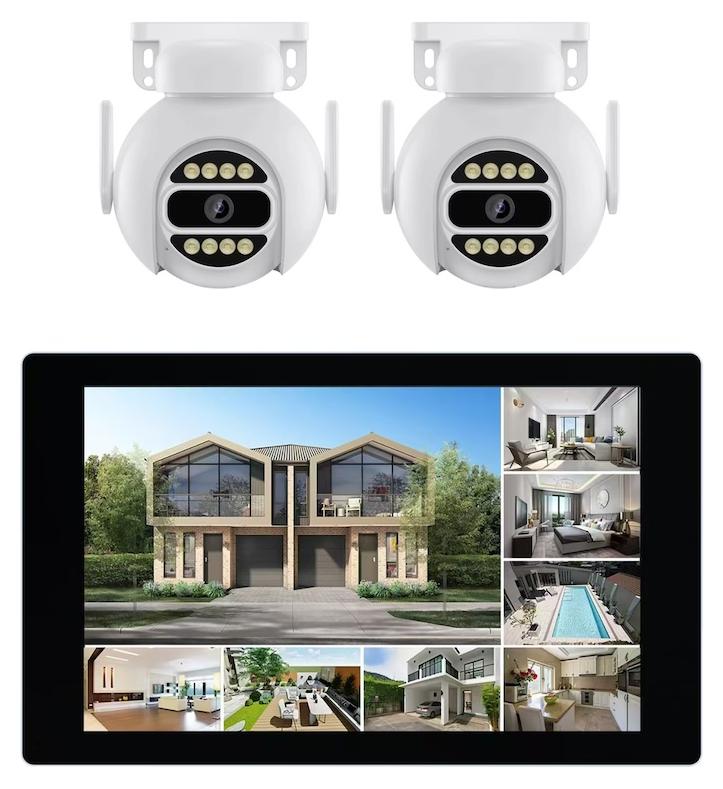 LINK2HOME 2-Kamera-Motorset - HD - 10,1"-Touchscreen - 3 MP - Nachtsicht + IP66