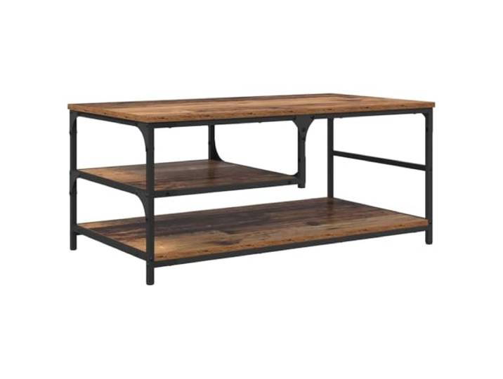 Couchtisch Altholz 90 x 49 x 40 cm Engineering Holz Rechteckige Arbeitsplatte, Bücherregale, schwarzer Metallrahmen, matte Oberfläche, rustikaler und industrieller Stil