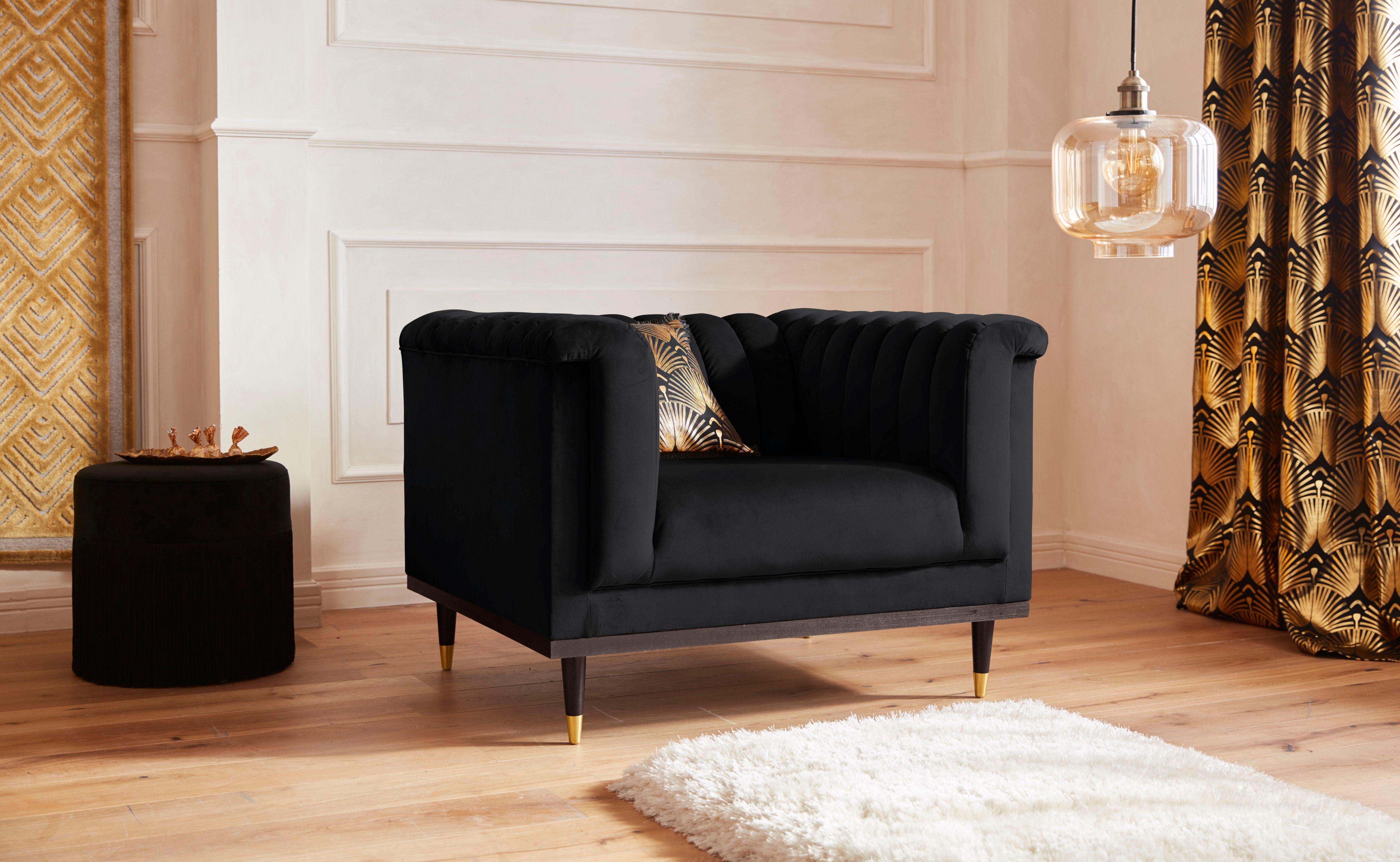Sessel HOME AFFAIRE "Chamby", schwarz, B:100cm H:71cm T:85cm, Luxus-Microfaser Lederoptik (100% Polyester), Scheuertouren: 40.000, Pilling: 4;Samtoptik (100% Polyester), Scheuertouren >100.000, Pilling: 5, Sessel, Sessel, mit Holzrahmen unten und Steppung