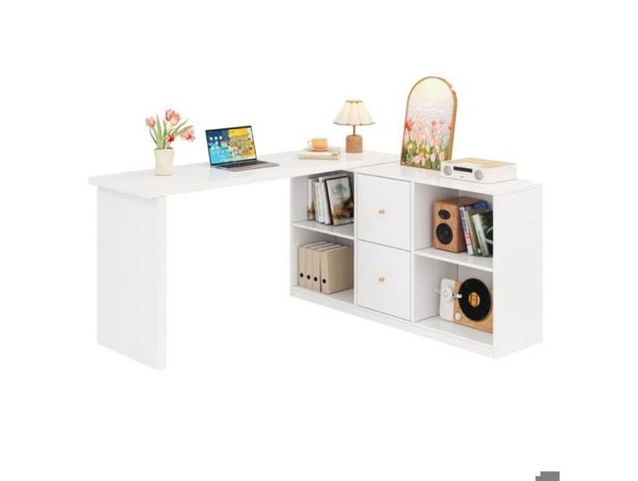 Bureau d'angle Moderne en Forme de L Bureau Extensible Multifonction avec 2 Tiroirs et Compartiments de Rangement Ouverts BUREAU
