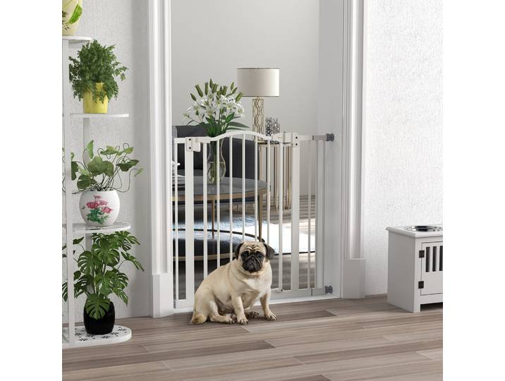 PawHut Barrière Extensible Chiens Métal Plastique 74-87x78cm Blanc