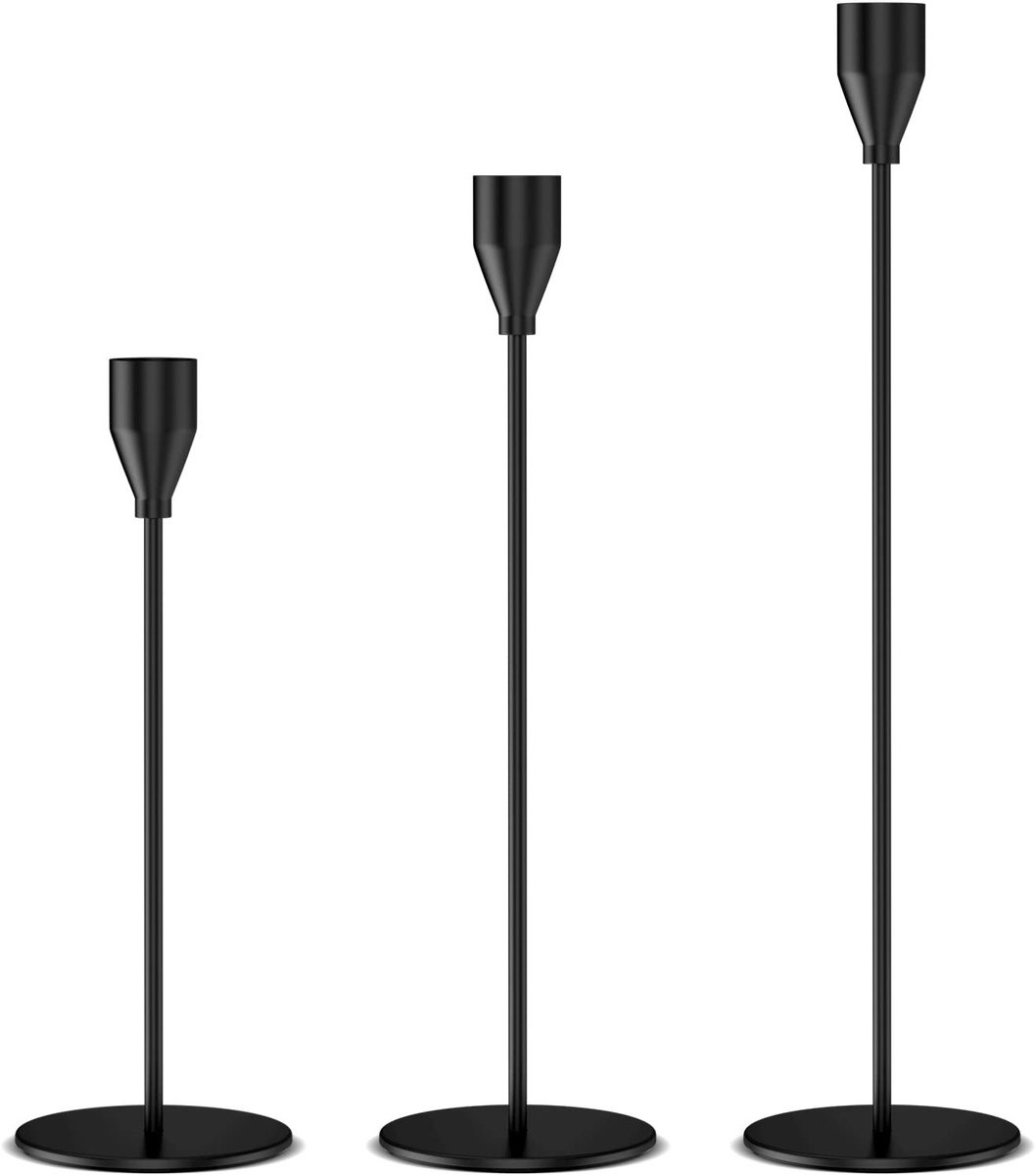 Dailygoods Tafelkaarsenstandaard Set van 3 - Zwart - Moderne stijl