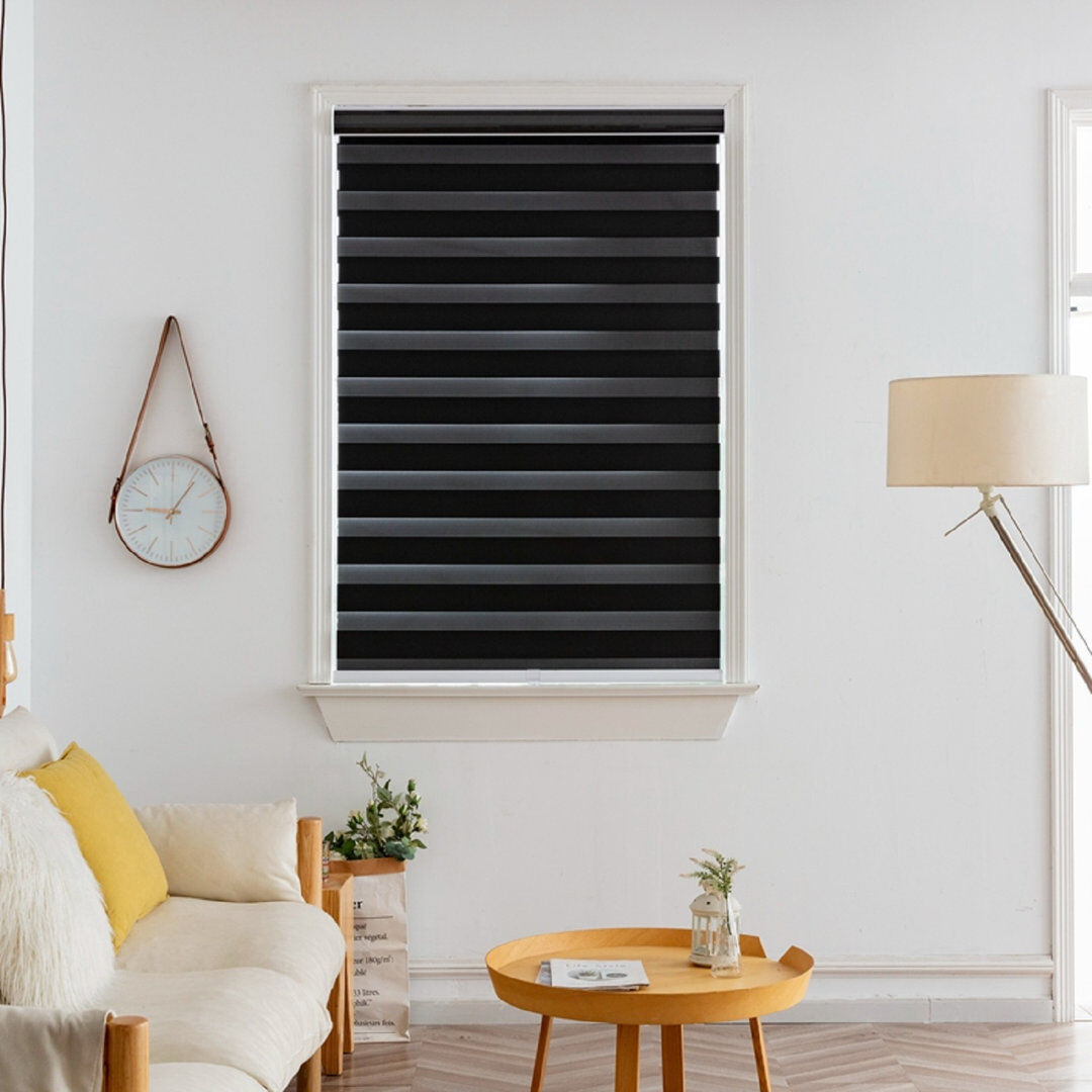 Symple Stuff Day & Night Zebra Roller Blinds, Dual Layer Window Shades, Blackout & Privacy Control Black 114cm W x 165cm L
