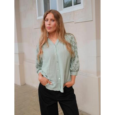 Hemdbluse TEESHOPPEN "TEESHOPPEN Shirt Frida", Damen, Gr. S, grün, Obermaterial: 100% Viskose, Blusen Hemdbluse