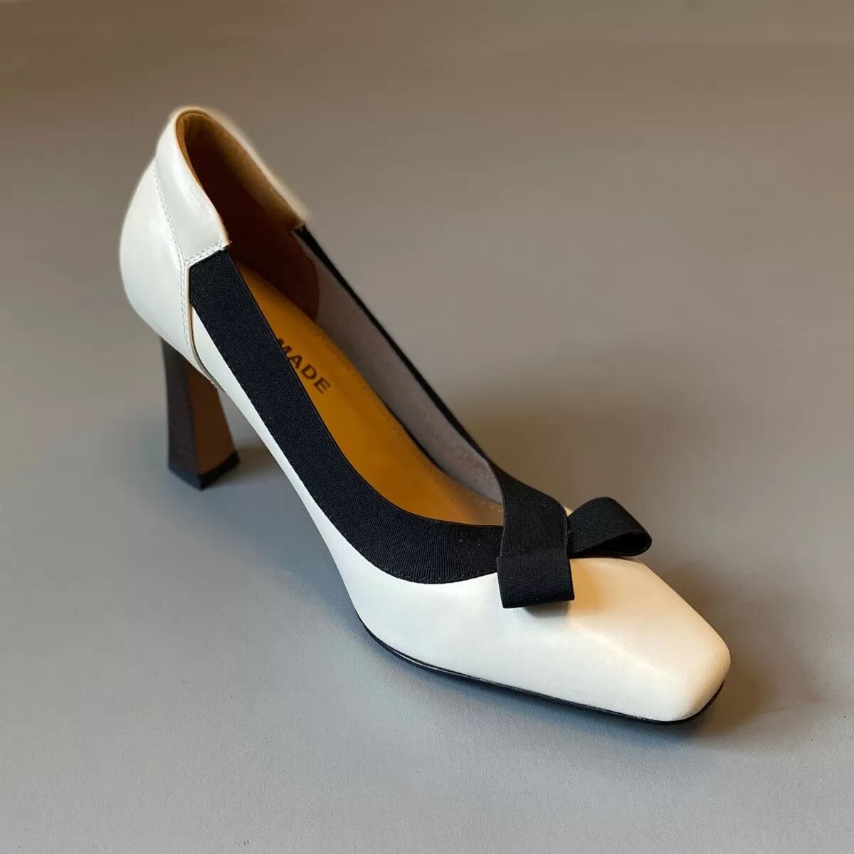 INF Vintage Stil 8cm High Heel Schuhe - Schleife Square Toe Weiche Lederpumps 40