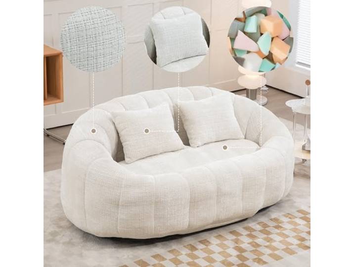 Ball & Cast Sitzsack, Durable Komfort Chenille Lazy Bag, Beanbag Chair mit 2 Kissen für Schlafzimmer, Büro, Beige, 2 Sitze