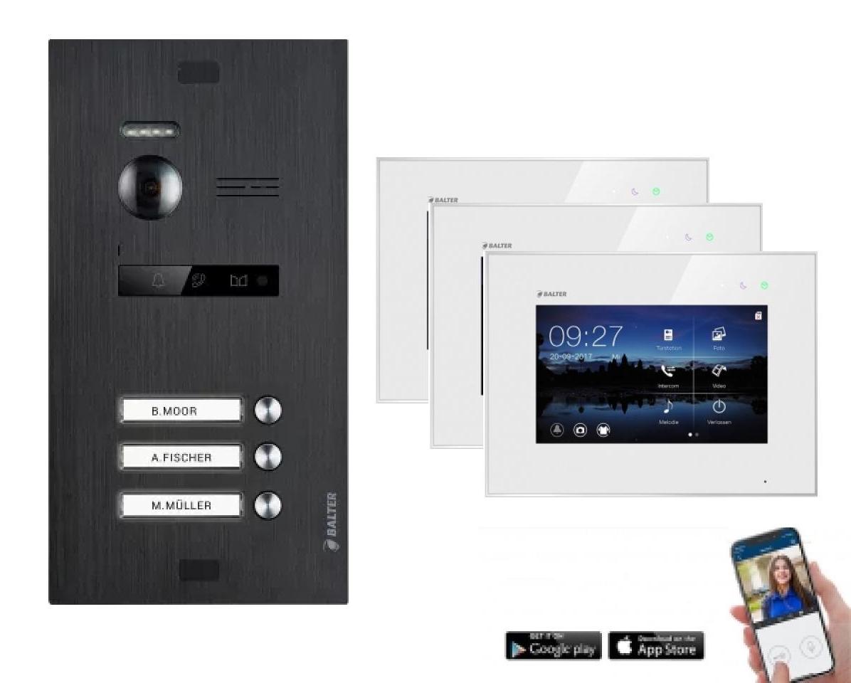 WLAN Videotürsprechanlage BALTER EVO 2-Draht BUS für 3-Familienhaus Weiß-Schwarz